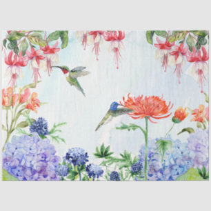 Papier Mousseline Jardin Floral Colibri Aquarelle Découpage