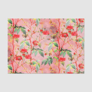 Papier Mousseline Jardin floral de la rose rouge Vintage sur le rose