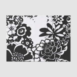 Papier Mousseline Jardin floral noir et blanc Motif graphique
