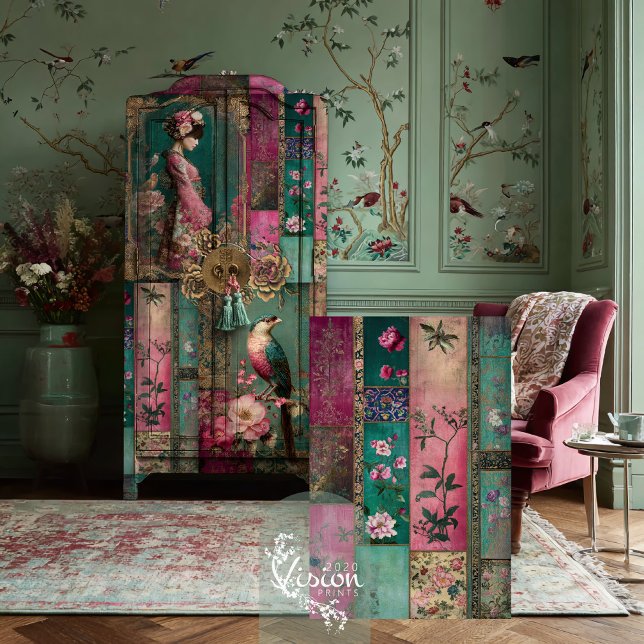 Papier Mousseline Jardin Oriental, Chinoiserie, Collage Patchwork (Oriental Garden, Chinoiserie Patterns, Patchwork Collage, Decoupage Tissue Paper.)