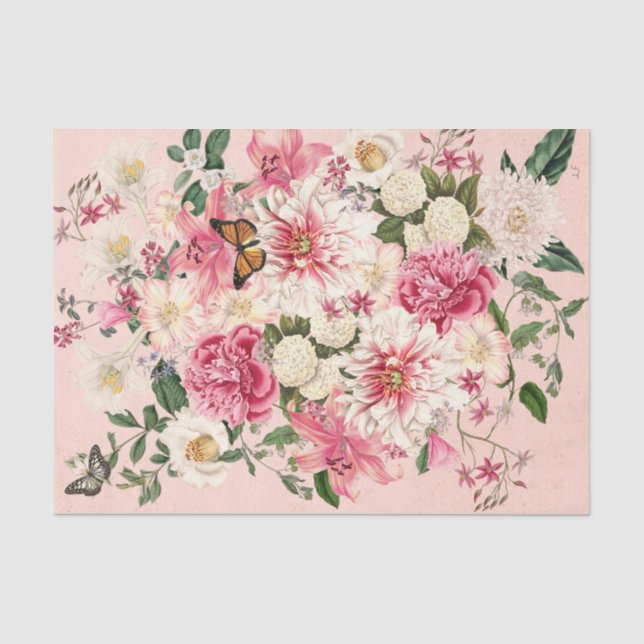 Papier Mousseline Jardin rose Lily et Peony Bouquet vertical rose (Recto)