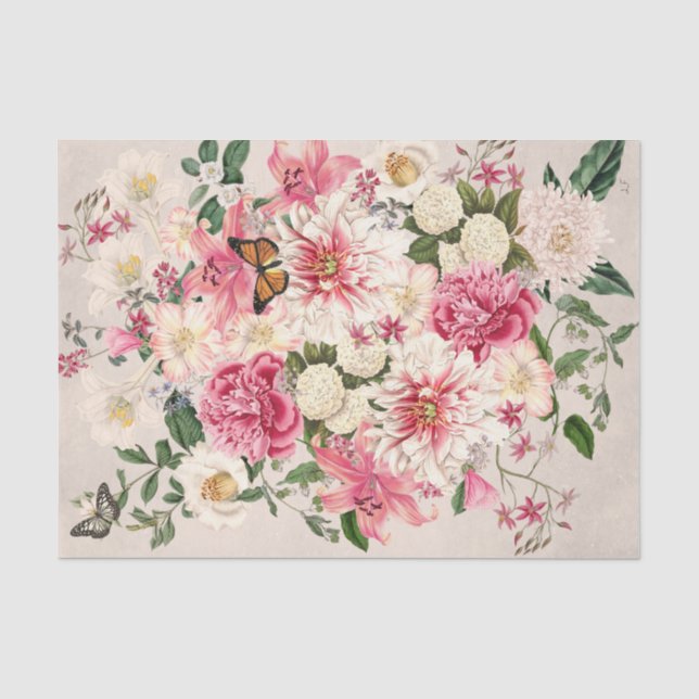 Papier Mousseline Jardin rose Lily et Peony Bouquet vertical Taupe (Recto)