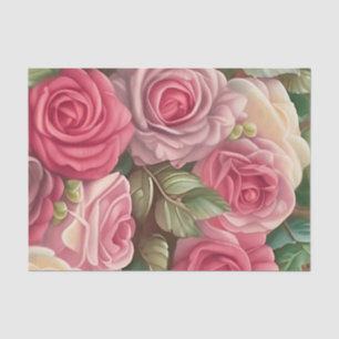 Papier Mousseline Jardin Rose victorien - Fleurs rose pastel