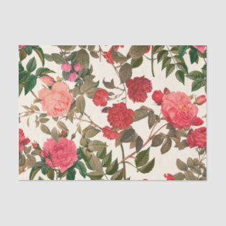 Papier Mousseline Jardin rose vintage à la crème florale