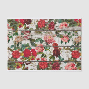 Papier Mousseline Jardin Rose Vintage sur mur en bois - Verticale