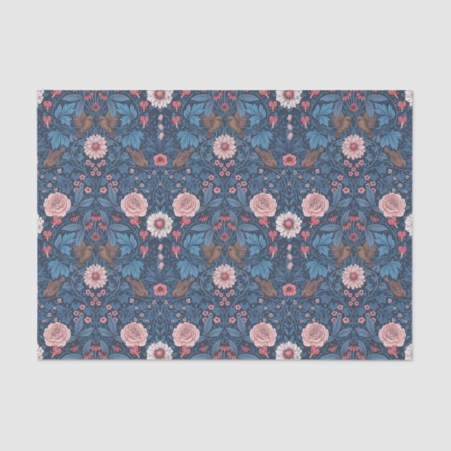 Papier Mousseline Jardin sauvage en bleu (Recto)