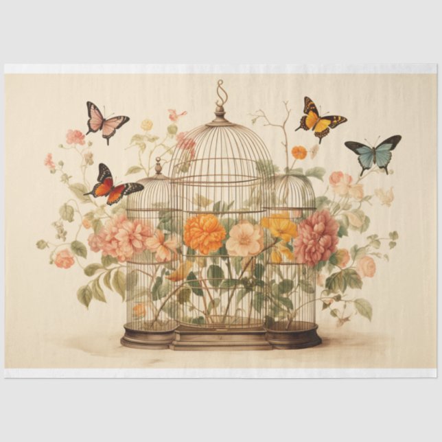 Papier Mousseline Jardin Whimsical : Découpage de cage d'oiseaux (Recto)
