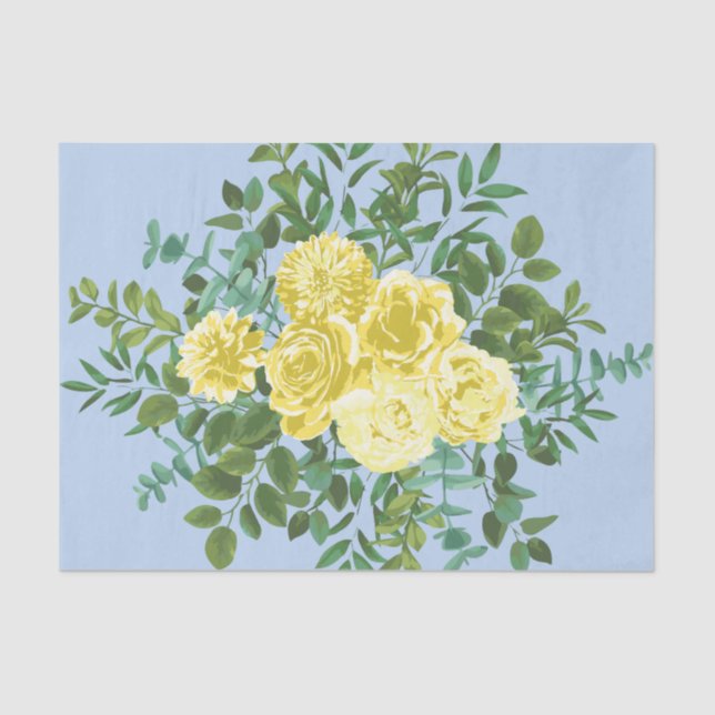 Papier Mousseline Jaune clair et bleu pâle Rose Mariage floral (Recto)