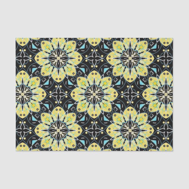 Papier Mousseline Jaune et noir Stylé Floral Motif géométrique (Recto)