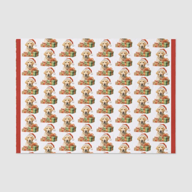 Papier Mousseline Jaune Labrador Retriever Père Noël Motif Noël (Recto)