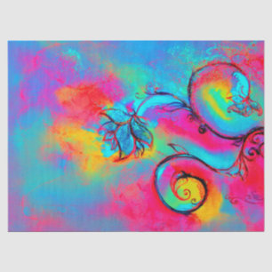 Papier Mousseline JAUNE ROSE TURQUOISE BLEU FLEURS WHIMSICAL Floral