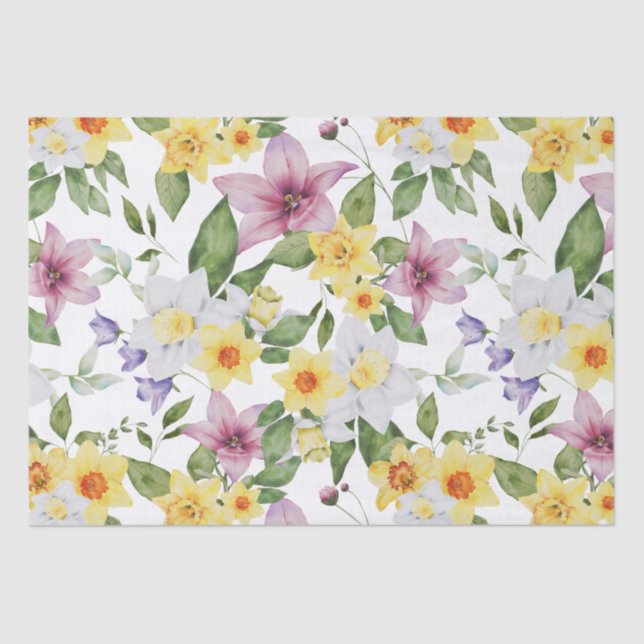 Papier Mousseline Jaune Violet Blanc Vert Floral Feuillage Pour elle (Recto)