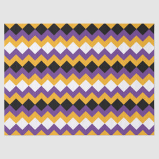 Papier Mousseline Jaune, violet, noir et blanc Zigzag Chevron