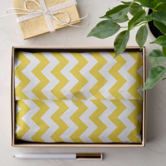 Papier Mousseline Jaune Zigzag, Jaune Chevron, Motif géométrique (Cadeau)