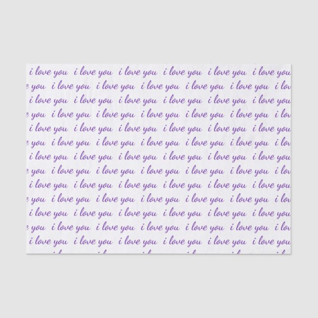 Papier Mousseline Je T'Aime Typographie Courte Violet Valentine (Recto)