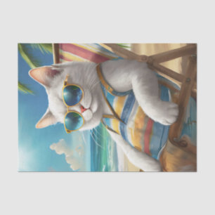 Papier Mousseline Jeff Kickin' Back, White Cat Beach Chair