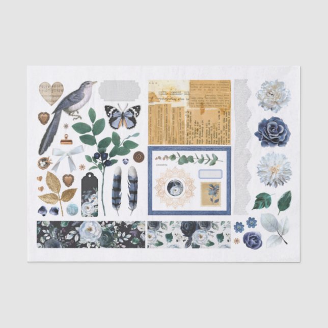 Papier Mousseline Jeu de coupes Fussy Ephemera Bleu Pretty (Recto)