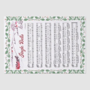 Papier Mousseline Jingle Bells Holly Bordure Sleigh Découpage Vintag