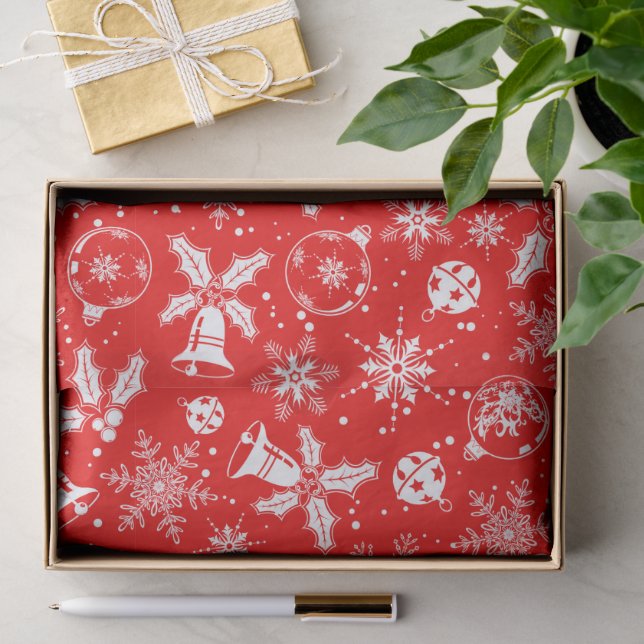 Papier Mousseline Jingle Bells Red Festive Noël Fête (Cadeau)