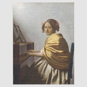 Papier Mousseline Johannes Vermeer - Jeune femme assise à Virginal