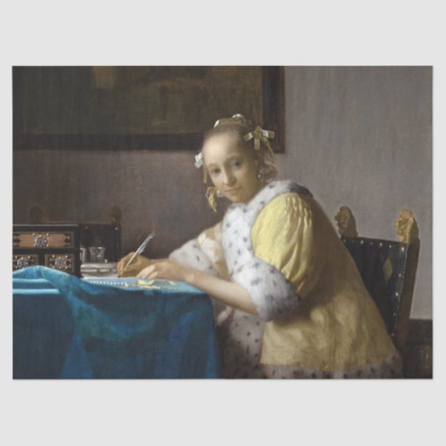 Papier Mousseline Johannes Vermeer - Une dame écrit une lettre (Recto)