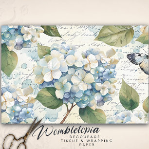 Papier Mousseline Joli Blue Hydrangea Ephemera Script Découpage