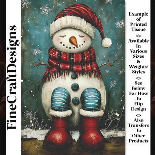 Papier Mousseline Joli Bonhomme de Neige Rustique Inhabituel Endormi