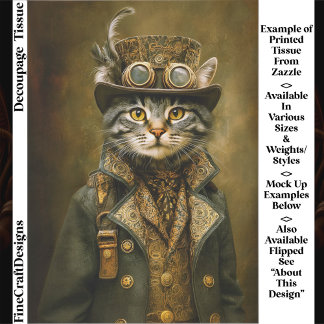Papier Mousseline Joli Chat Tabby Dapper Steampunk ET7L Découpage