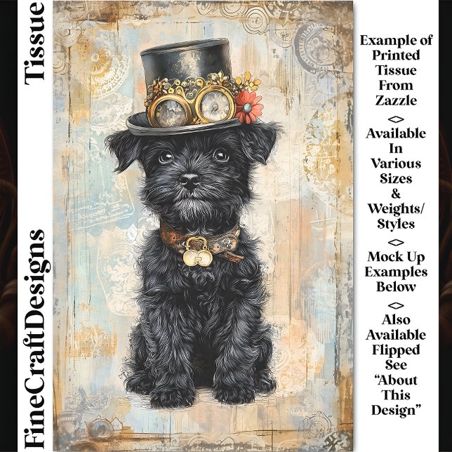 Papier Mousseline Joli Chiot Noir En Casquette Steampunk DL1R Découp (Créateur téléchargé)