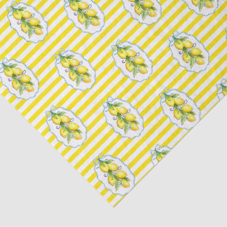 Papier Mousseline Joli citron italien sur fond rayé jaune