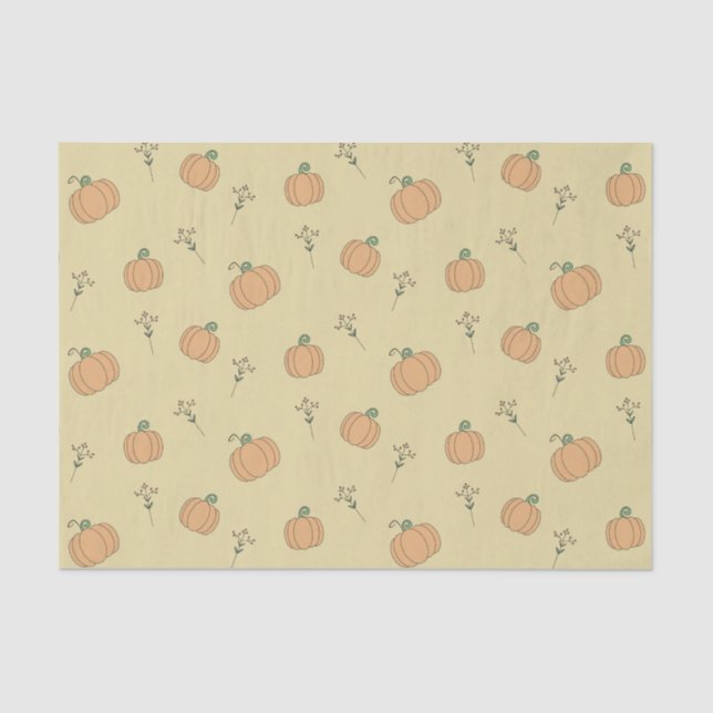 Papier Mousseline Joli Citrouille et Motif de feuillage d'automne (Recto)