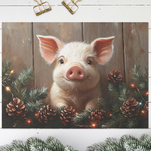 Papier Mousseline Joli Cochon de Noël Peinture Rustique Découpage