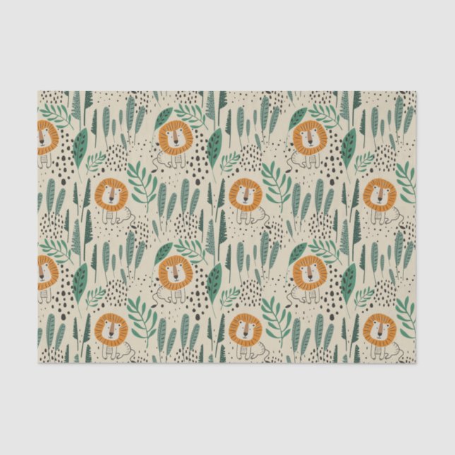 Papier Mousseline Joli Doodle Lion Jungle Rainforest Motif (Recto)