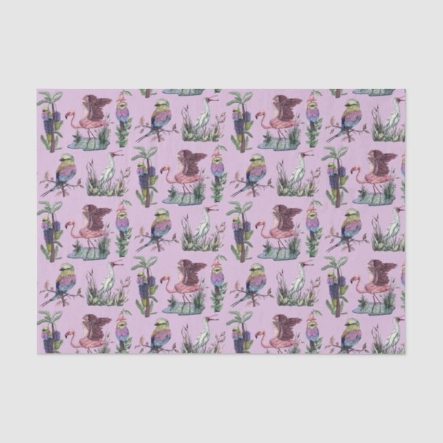 Papier Mousseline Joli Flamant rose Africain Amant Oiseau Aesthétiqu (Recto)