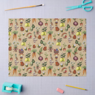 Papier Mousseline Joli motif de cottage champignon et légumes