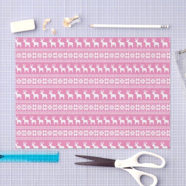 Papier Mousseline Joli Motif de Noël de rennes roses (Artisanat)