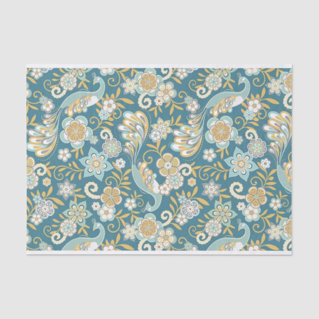 Papier Mousseline Joli Motif de Peacock Floral Illustrations (Recto)