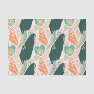 Papier Mousseline Joli motif floral Abstrait Aqua Green Orange