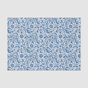 Papier Mousseline Joli motif floral bleu et blanc