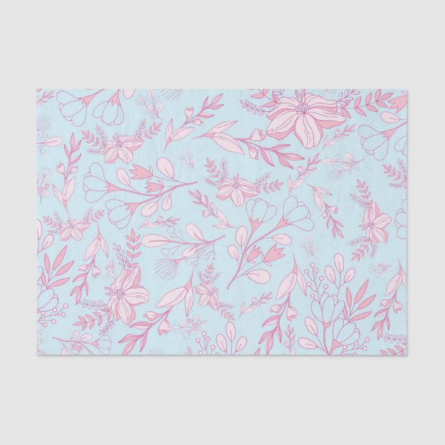 Papier Mousseline Joli motif floral féminin rose et bleu (Recto)