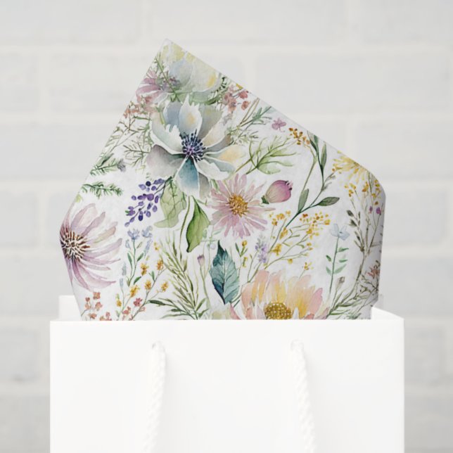 Papier Mousseline Joli motif floral pastel (Sac cadeau)