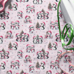 Papier Mousseline Joli Motif Penguins Pretty Rose Noël