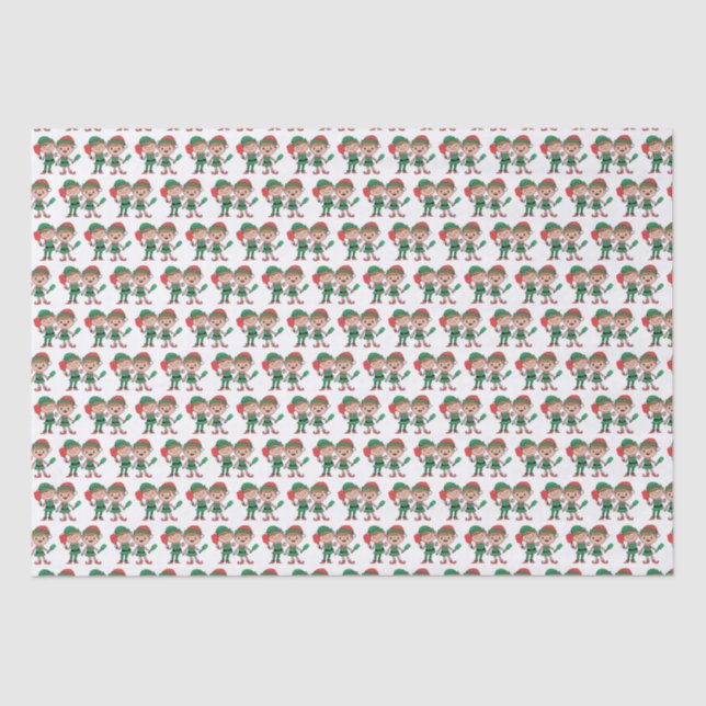 Papier Mousseline Joli Noël Père Noël Elfes Jouer Pickleball (Recto)