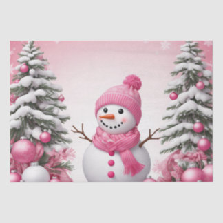 Papier Mousseline Joli Noël Rose Snowman & Trees