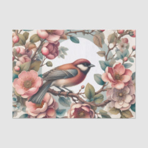 Papier Mousseline Joli oiseau amoureux fleurs découpage