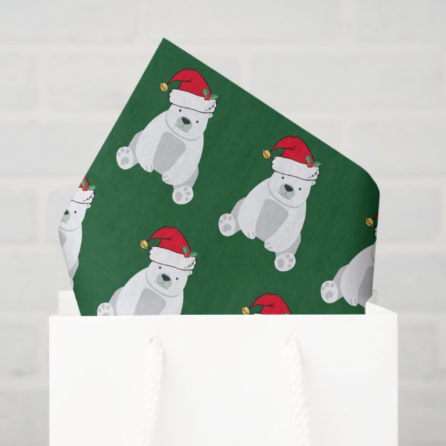 Papier Mousseline Joli Ours Polaire de Noël Père Noël Enfants Vert (Sac cadeau)