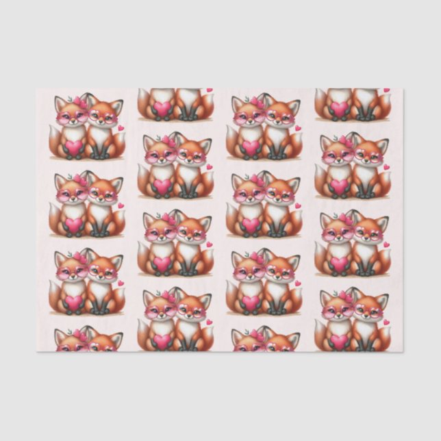 Papier Mousseline Joli renard orange en Motif d'amour (Recto)