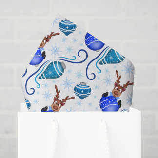 Papier Mousseline Joli Renne de Noël Bleu Festif