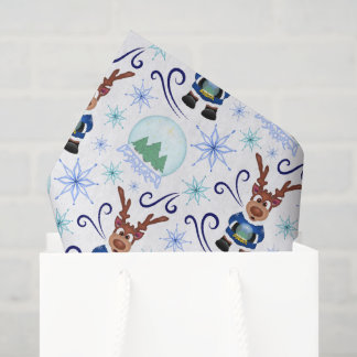 Papier Mousseline Joli renne de Noël bleu festif