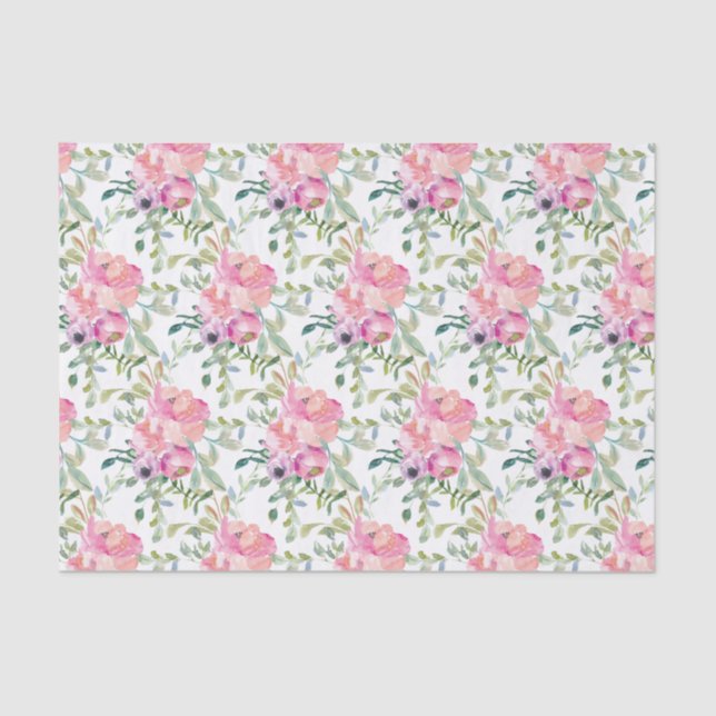 Papier Mousseline Joli rose Aquarelle Fleurs (Recto)